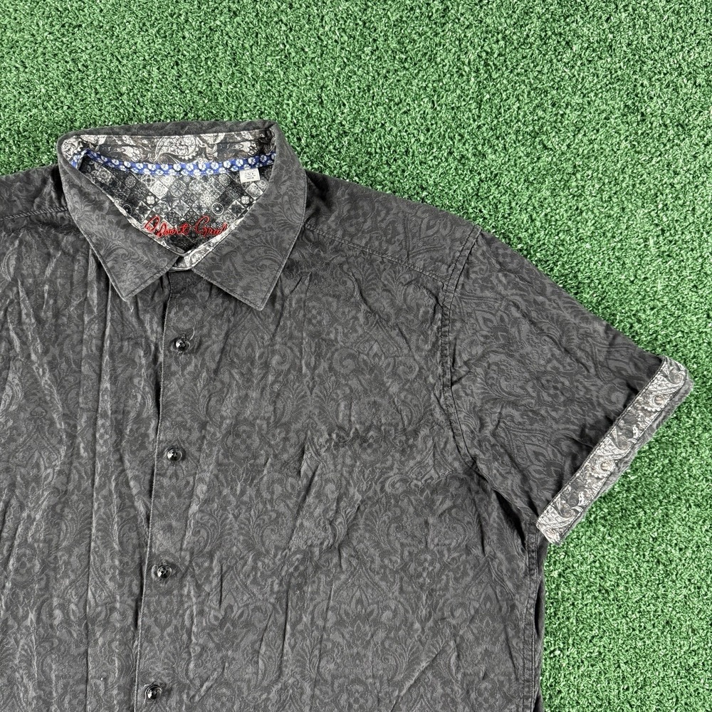 Robert Graham Mens Short Sleeve Button Shirt Size 2XL Black Paisley